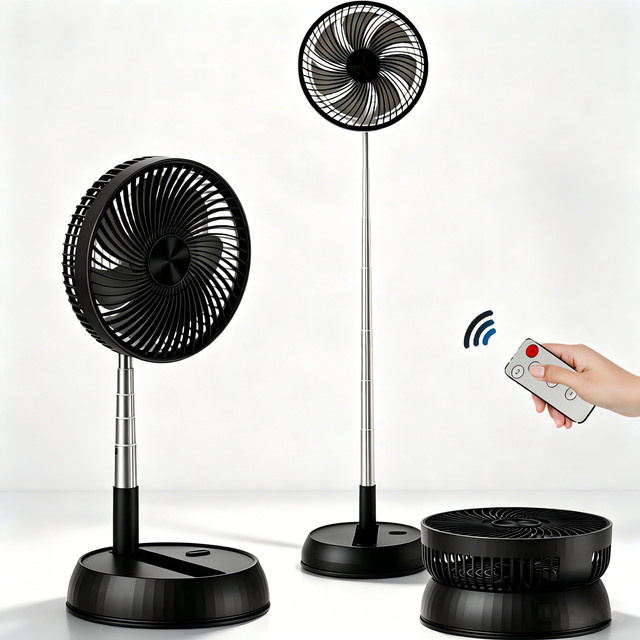 TENGKESi Faltbarer Tischventilator mit Fernbedienung, leise, zeitgesteuert und Rotation, Schwarz - Bild 1