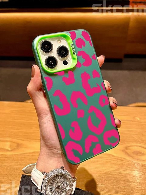 Yiran Bag Stoßfeste iPhone Handyhülle mit Leopardenmuster in Silber und Multicolour für iPhone 15 Pro Max 14 13 12 11 7 8 Plus X XS XR aus Hartschale - Bild 1