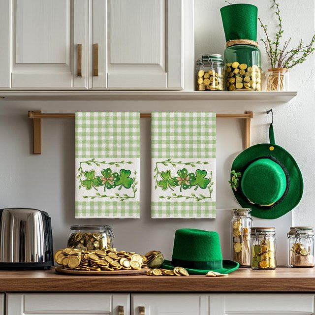 Artoid Mode Küchentücher Buffalo Plaid Clover Shamrock St. Patrick's Day Design in Grün und Multicolour, B/H: 40 x 60 cm - Bild 1