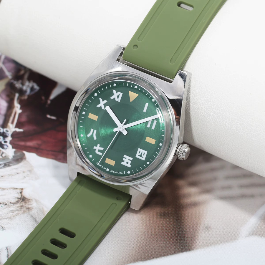 HEIMDALLR Armbanduhr, Handaufzug, Edelstahl, Silber, Grün, Silikon, 36 mm, Herren - Bild 5