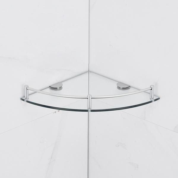 Yiran Furniture Eckregal für das Badezimmer aus gehärtetem Glas und Edelstahl, transparent, wandmontiert - Bild 1