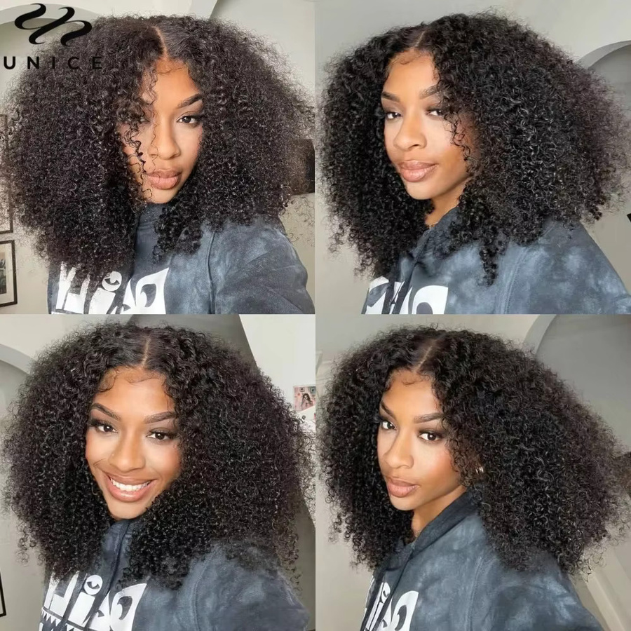 UNice 4C Edges Kinky Curly Echthaar-Perücke, vorgeschnitten, vorgebleicht, 7x5 Spitze, klebefrei - Bild 6