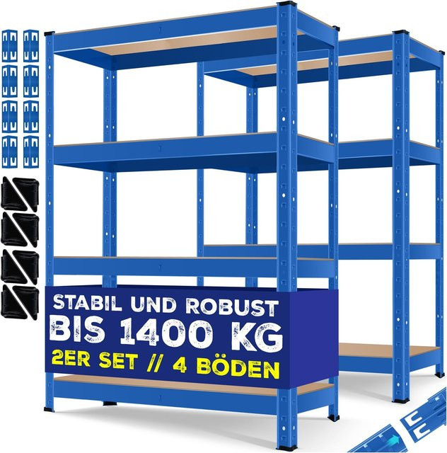 MASKO 2er-Set Schwerlastregal aus Metall mit verstellbaren MDF-Platten für Keller, Garage und Werkstatt - Bild 1