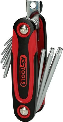 KS Tools CHROMEplus TX-Winkelstiftschlüssel-Set mit Klapphalter, 8-teilig, rot - Bild 1
