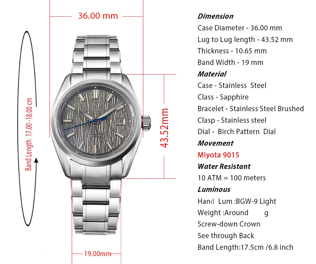 Cronos Armbanduhr Automatik, Edelstahl, 36 mm, Silber, Grau, Unisex - Bild 4
