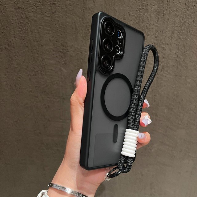 Magnetische Schutzhülle für Samsung Galaxy A56 A16 A36 A26 A06 A55 A35 A25 A15 A05 5G mit Lanyard und MagSafe Funktion, Matt Transparent Schwarz - Bild 1