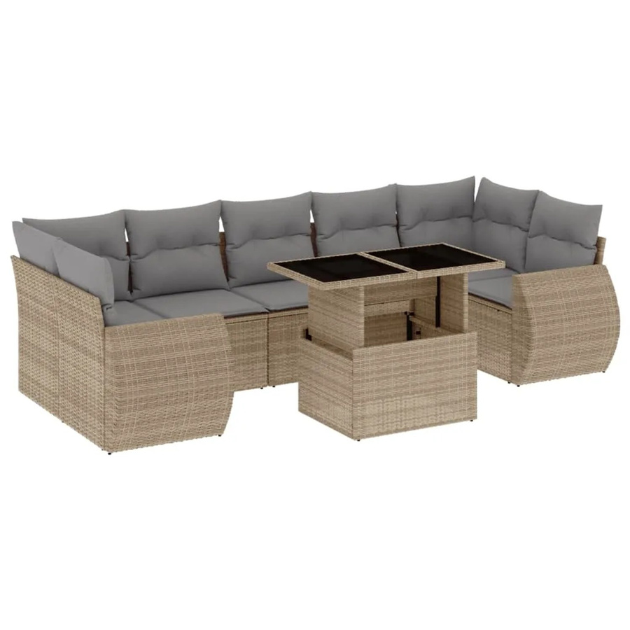 vidaXL 8-teilige Garten-Sofagarnitur in L-Form aus Poly-Rattan mit Kissen in Beige-grau - Bild 2