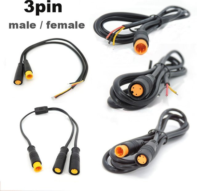 M8 Wasserdichter 3-Pin Elektrofahrrad-Steckverbinder Set mit männlichem und weiblichem Stecker in Schwarz für E-Bike und Roller - Bild 1