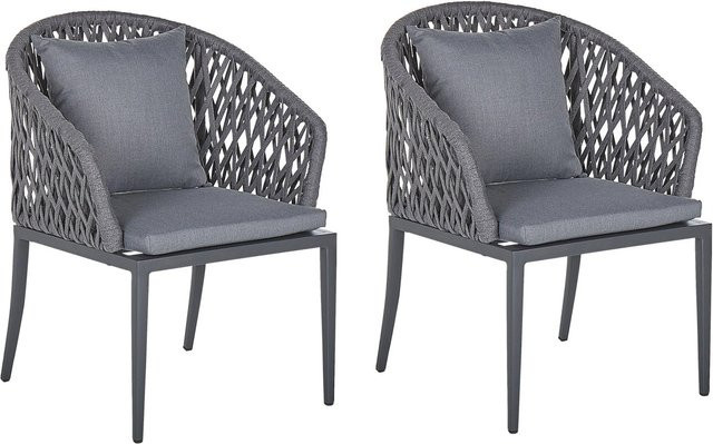Beliani Gartenstuhl Grau mit Armlehnen und Polstern aus Aluminium und UV-beständigem Polyester, B/T/H: 62 x 56 x 89 cm - Bild 1
