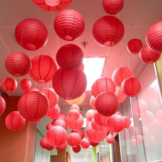 Rote Runde Papierlaterne im orientalischen Stil für Hochzeiten und Events, 1 Stück - Bild 1