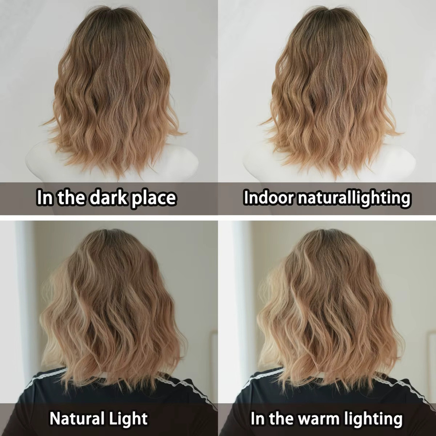 7JHH WIGS Bob-Perücke, kurze Wasserwelle, Ombré-Orange-Braun, Damen - Bild 3