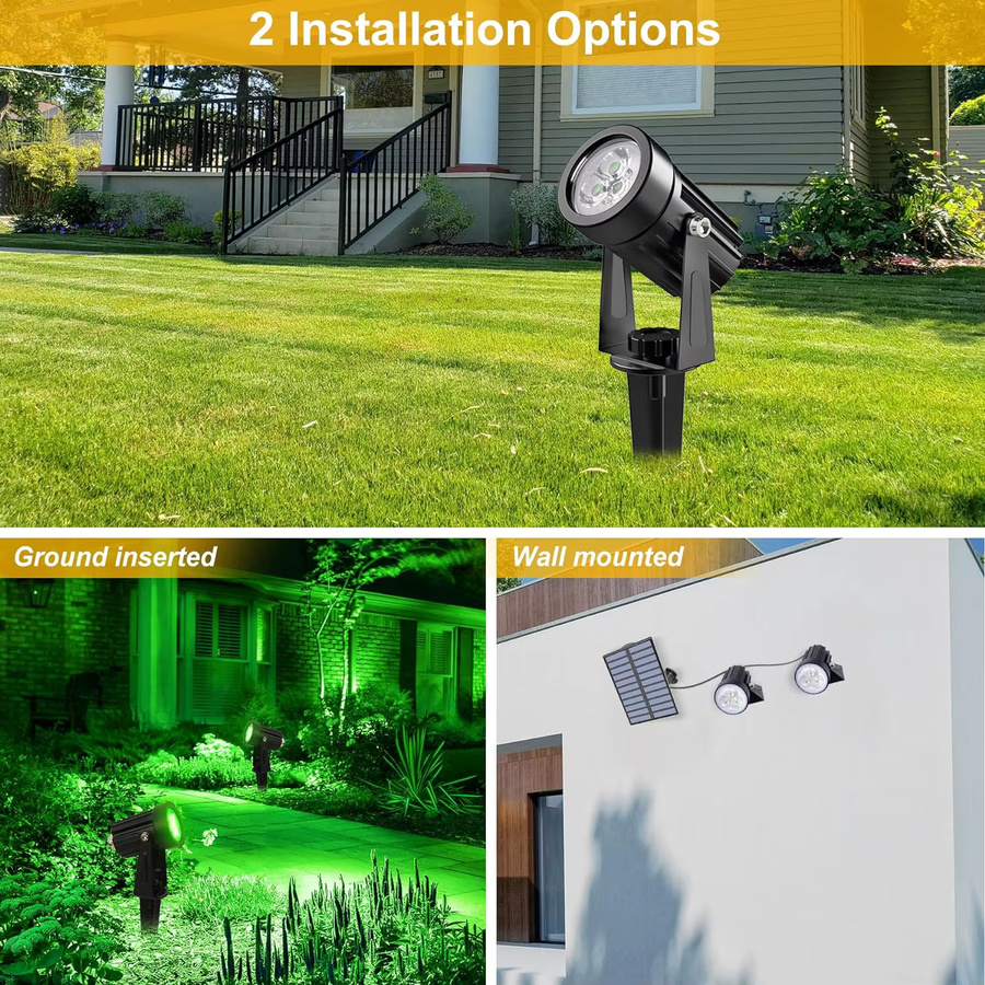 T-SUNRISE Solar LED Wandleuchte für Garten und Außenbereich, Grüner Scheinwerfer, IP65 Wasserdicht, Schwarz - Bild 2