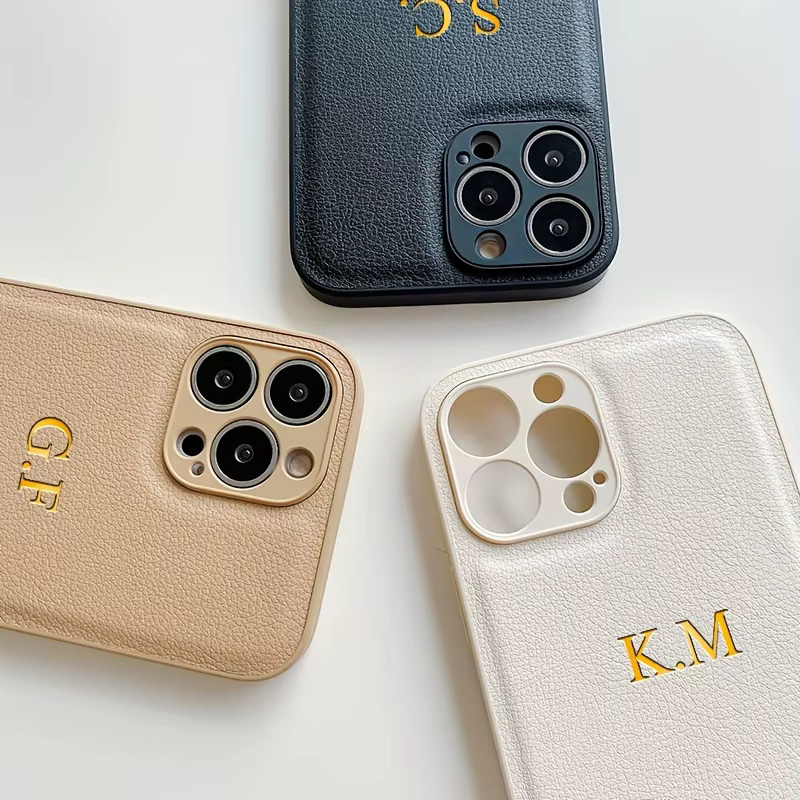 Personalisierte Lederhülle mit individuellem Anfangsbuchstaben für iPhone Modelle von X bis iPhone 17 Air in Blau von YLUOYI - Bild 2