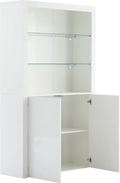 okwish Sideboard mit LED-Beleuchtung und Glasböden in Weiß, moderner Aufbewahrungsschrank mit Glastüren, B/T/H: 100 x 35 x 170 cm - Bild 1