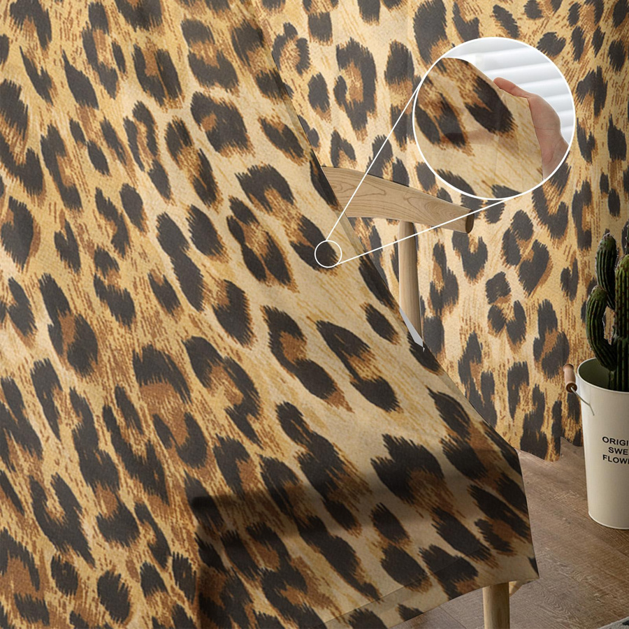 Transparente Leopard Vorhänge aus Tüll, Voile und Organza für Wohnzimmer und Küche, Wildtiere Motiv, B: 135 cm, H: 115 cm - Bild 3