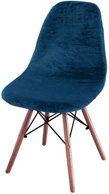 Weicher Samt Stuhlbezug ohne Armlehnen in Schwanensamt-Optik von Household supplies MH, Einfarbig mit Muschel-Design - Bild 1
