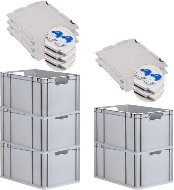 PROREGAL Spar Set 5x Eurobox Nextgen Economy mit Scharnierdeckel und blauen Schiebeschnappverschlüssen, H x B x T: 32 x 40 x 60 cm - Bild 1