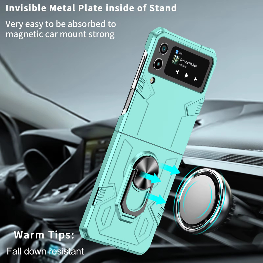 Mech Shell Magnetische Schutzhülle für Samsung Galaxy Z Flip 7 6 5 4 3 mit Drehbarer Ring und Anti-Drop Funktion in Pink oder Turquoise - Bild 3