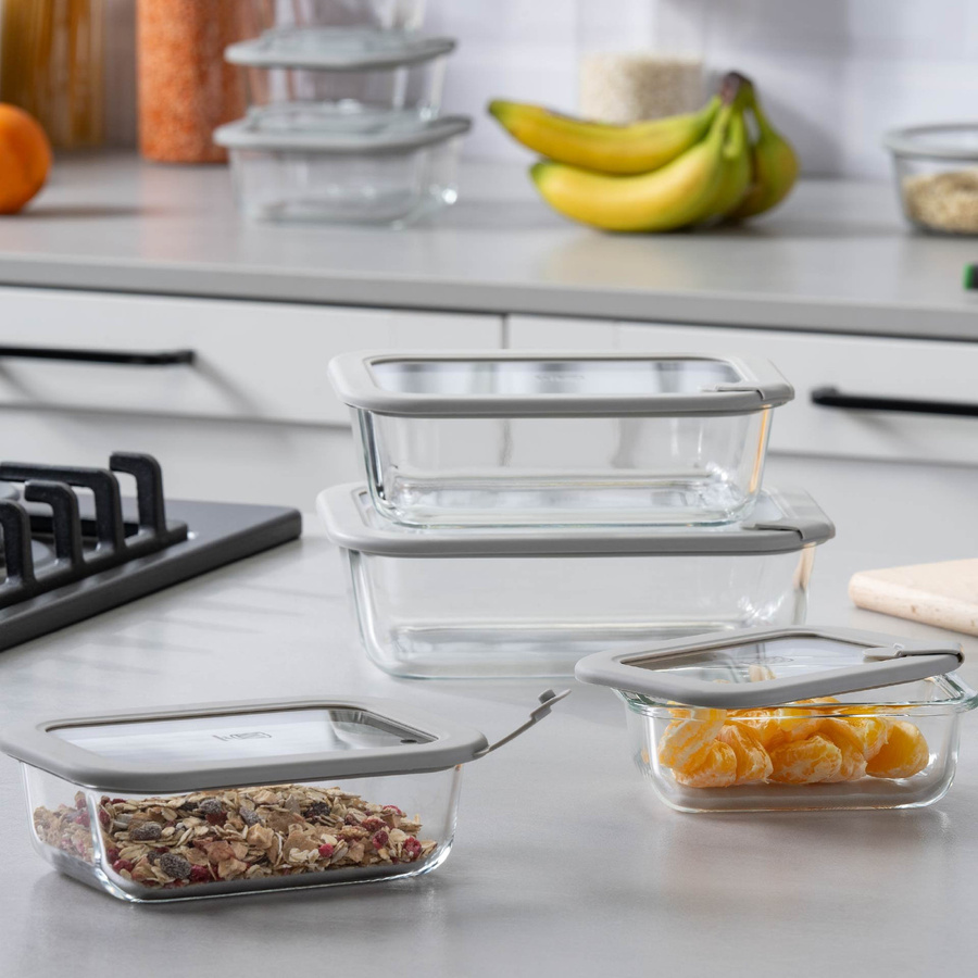Fackelmann Chefkoch Vorratsgläser Set Alles aus Glas, 4-teilig, viereckig, transparent, luftdicht aus Glas und Silikon - Bild 2