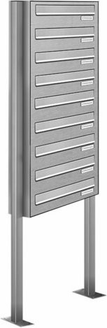 AL Briefkasten für 9 Parteien mit Zaundurchwurf, silberfarben, B/T/H: 46,5 x 27,5 x 170 cm - Bild 1