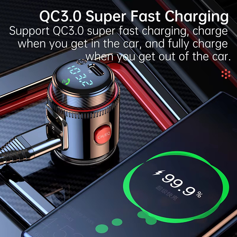 Korseed Bluetooth 5.4 Auto-Adapter mit AUX-FM-Transmitter und USB-C Schnellladefunktion QC3.0 PD 30W in Schwarz - Bild 2