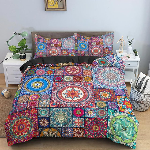 Mandala Bettwäscheset im Boho-Stil von Binchi Outdoor Product, mehrfarbig, aus Mikrofaser, B/H: 140 x 210 cm - Bild 1