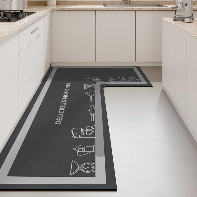 Yiran Furniture Premium Küchenbodenmatte L-förmig aus Diatomeenerde in Schwarz, wasserabsorbierend und rutschfest, B/T/H: 120 x 80 x 45 cm - Bild 1