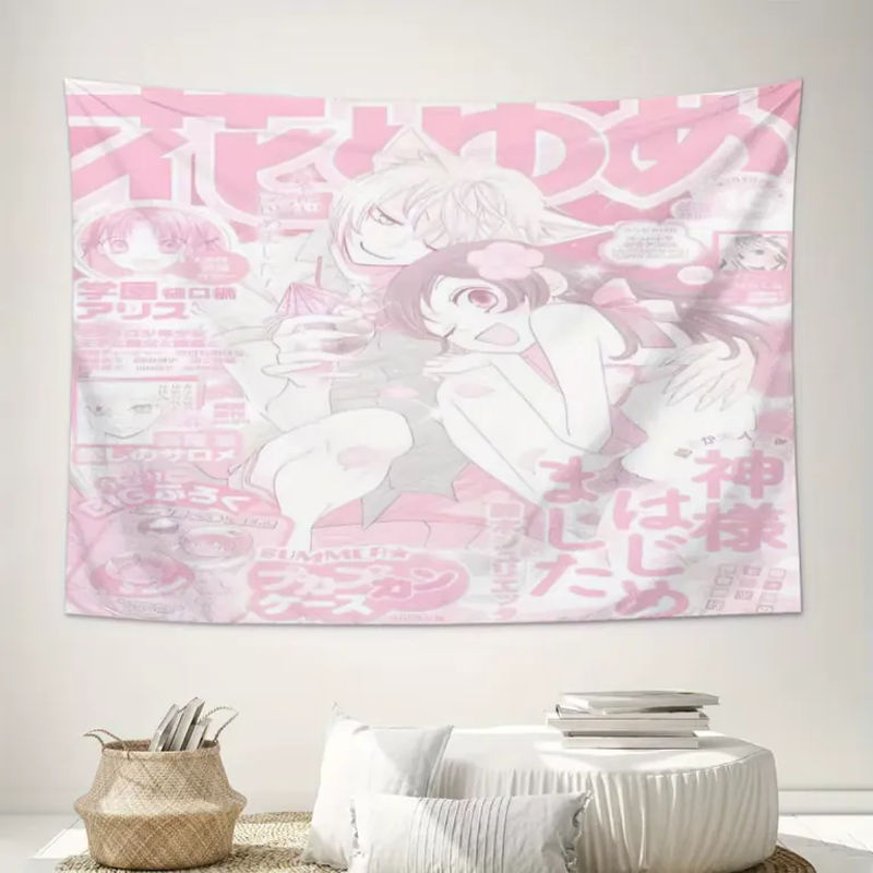 VIKAMA Vitality Girl Retro Anime Wandteppich in Rosa, ästhetische Textil-Wanddekoration im Vintage-Stil für Schlafzimmer und Spielzimmer - Bild 2