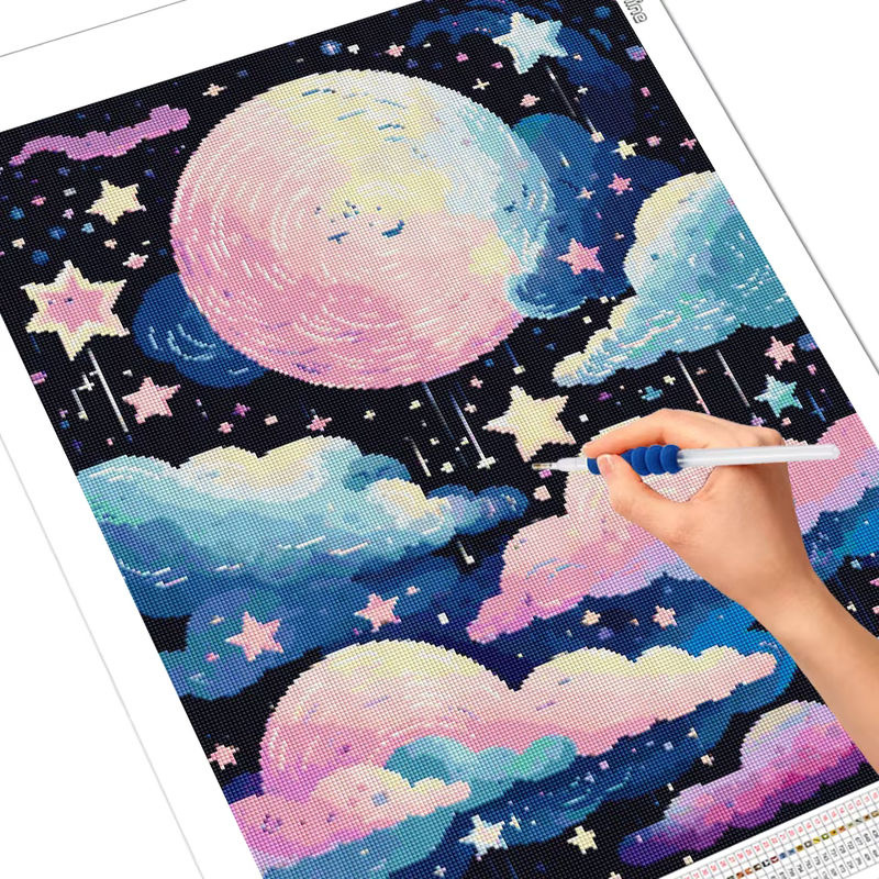 EverShine DIY Landschafts-Diamantgemälde Sternenhimmel und Mond als 5D Mosaik-Wandkunst in Mehrfarbig, Breite: 30,0 cm, Höhe: 20,0 cm - Bild 2