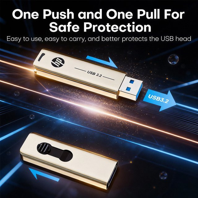 HP USB-Stick 3.2 X796W Hochgeschwindigkeits-Pendrive mit Push-Pull-Metallgehäuse in Silber, 32GB - Bild 1