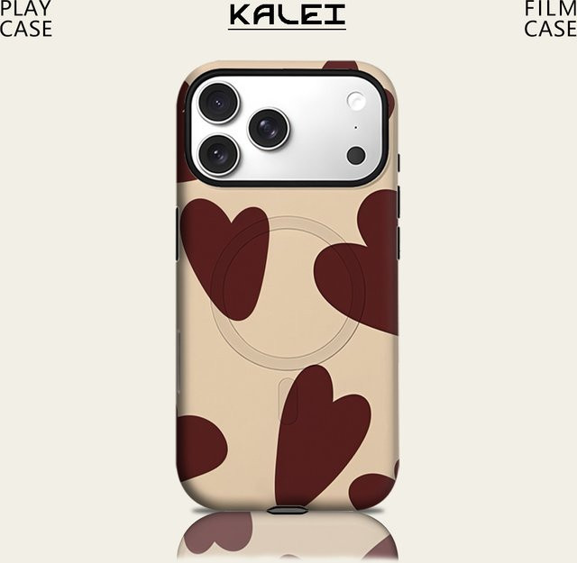 Potdemiel Handyhülle mit Herz-Design für iPhone 17 16 15 14 13 Pro Max Plus, burgunderrot, robuste doppellagige Magnet-Hülle - Bild 1