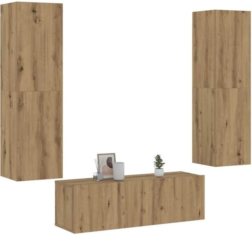 Vidaxl Set aus 3 TV-Wandschränken in Eiche Natur Braun aus Holzwerkstoff im modernen skandinavischen Design mit Drehtüren - Bild 1