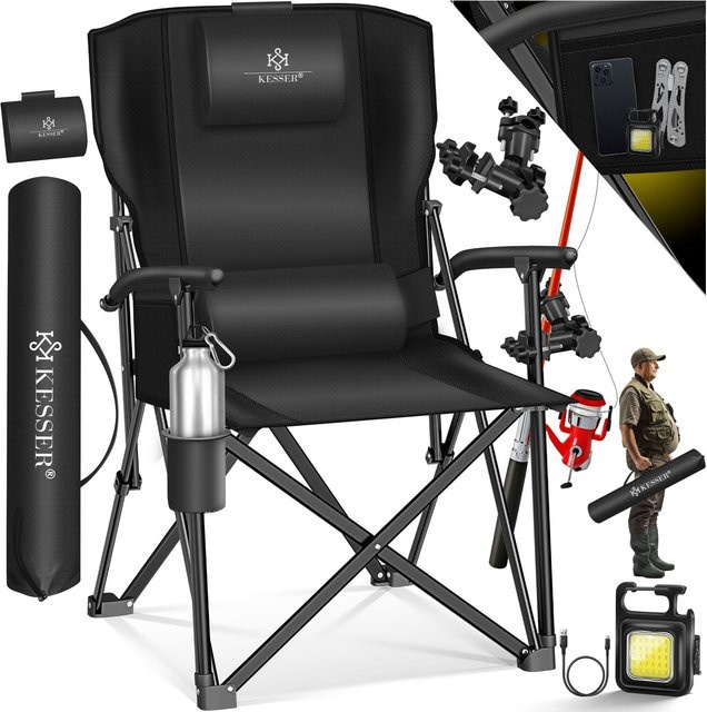 KESSER Campingstuhl faltbar schwarz mit Polsterung, Armlehnen, Getränkehalter und Tasche, belastbar bis 160 kg - Bild 1