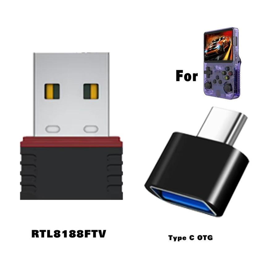 BOYHOM WiFi USB-Dongle RTL8188FTV und USB-C OTG-Adapter Set für R36S R36H R36 R36PLUS Retro-Spielekonsolen in Schwarz - Bild 1