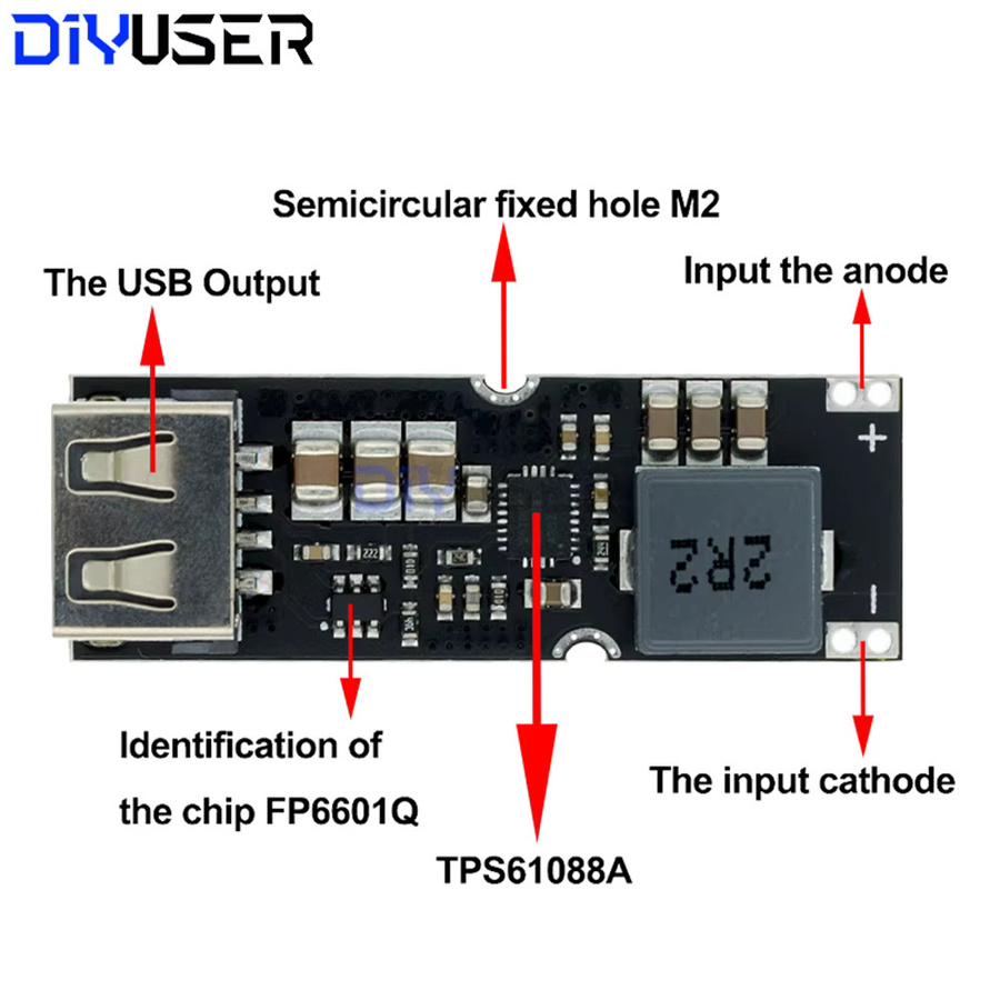 DIYUSER TPS61088 Boost-Schnelllade-Leistungsmodul mit QC-Schnellladung für Mobiltelefone in Schwarz - Bild 2
