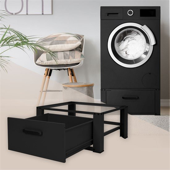 ML-Design Waschmaschinen Untergestell mit Schublade aus pulverbeschichtetem Stahl, Schwarz, B/T/H: 63 x 54 x 31 cm - Bild 1