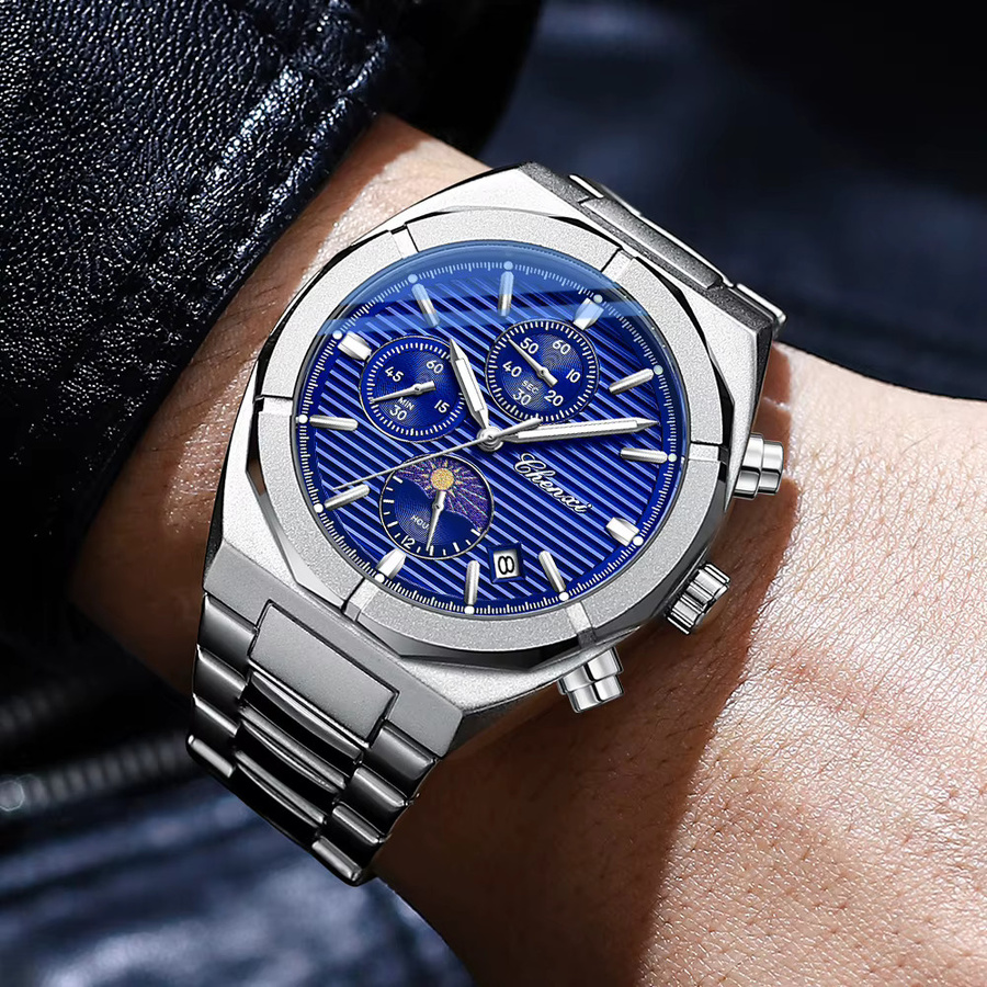 CHENXI Armbanduhr Chronograph, Quarz, Edelstahl, Silber, Herren - Bild 3