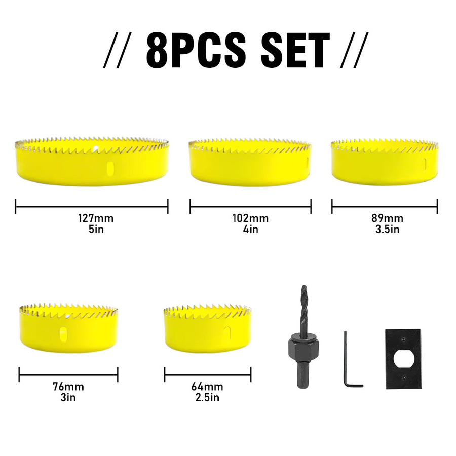 SHENSEN Lochsägen-Set für Holz, Gipskarton, Kunststoff, PVC und Metall, 11-teilig, Gelb, Durchmesser: 19-127 mm - Bild 2