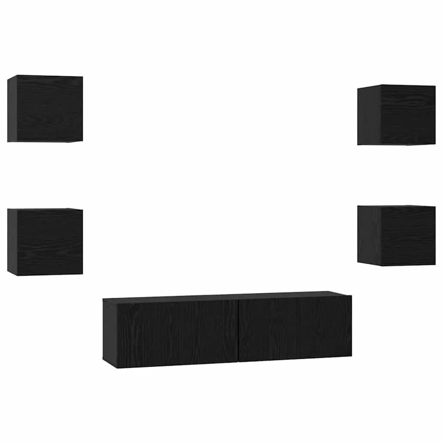 vidaXL TV-Schrankset 6-teilig modern in Schwarz und Eichen-Optik aus Holzwerkstoff für dein Wohnzimmer - Bild 2