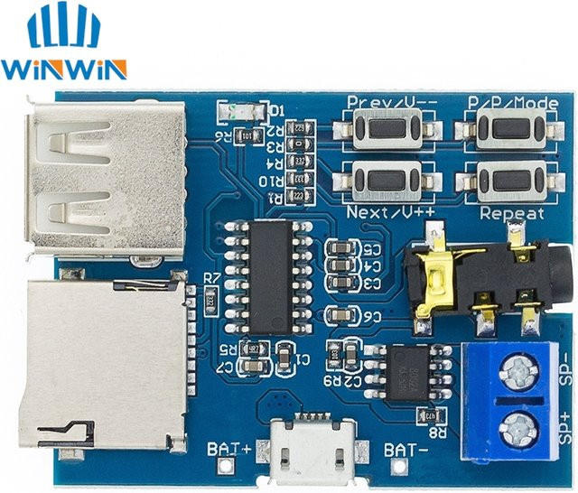 AITEWIN ROBOT MP3 Audio Decoder Modul mit TF-Karte und USB-Anschluss in Blau - Bild 1