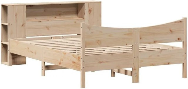 vidaXL Massivholzbett aus Kiefernholz in rustikalem Design, unbehandelt, B/T/H: 135 x 190 cm - Bild 1