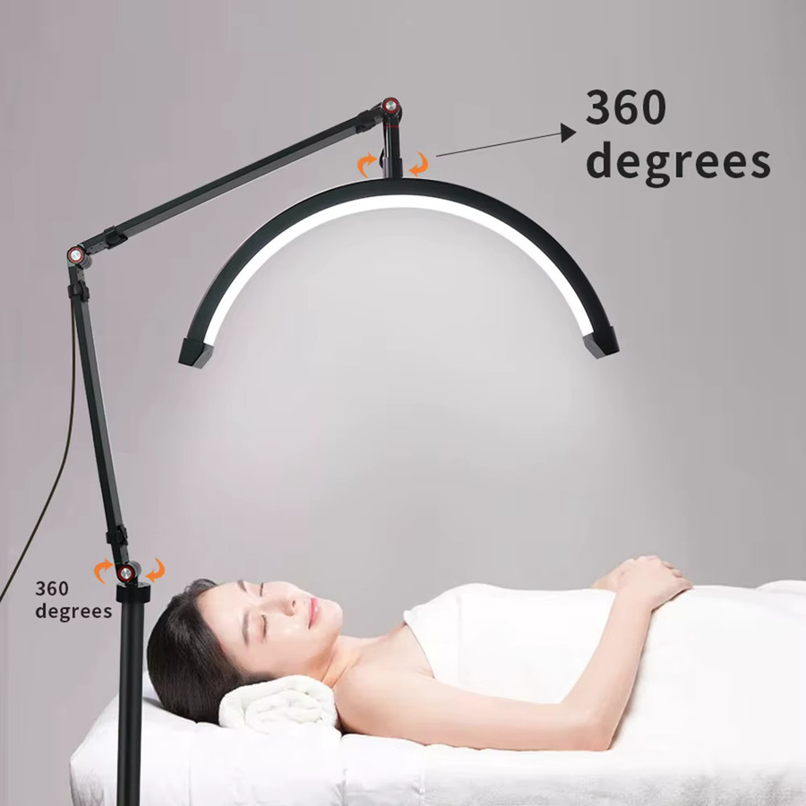 GECOFEER Halbmond-LED-Stehlampe mit einstellbarer Farbtemperatur 3000K bis 6000K, Tragbares Ringlicht für Beauty-Anwendungen wie Wimpern, Hautpflege und Tattoo, Schwarz, H x B x T: 190,0 x 60,0 x 32,5 cm - Bild 5