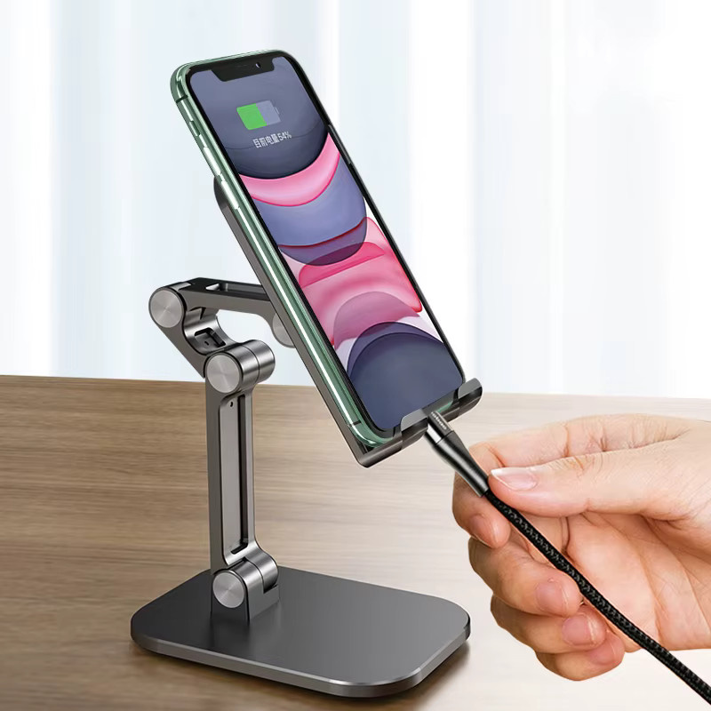 KAFNHCKA Faltbarer Schreibtisch Handy und Tablet Halter mit drei Abschnitten, Einstellbarer Desktop Ständer für iPhone, Xiaomi und iPad, Farbe: Weiß - Bild 3