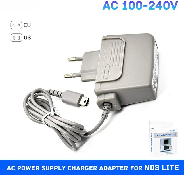 Nintendo DS Lite NDSL Reise-Wandladegerät mit EU- und US-Stecker in Grau - Bild 1