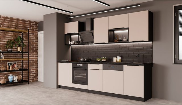 Küchenzeile ARONA BASIC LOFT 280 Einbauküche in Kaschmir und Schwarz matt - Bild 1
