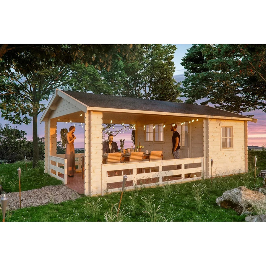 Skan Holz Gartenhaus Alicante 1 in Natur und Beige mit Vordach und überdachter Außenfläche B/H/T: 420 x 258 x 513 cm - Bild 2