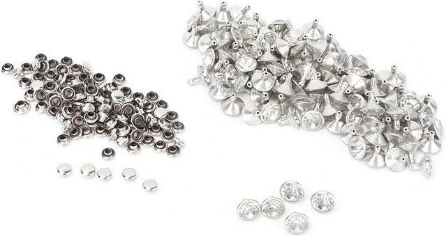 100 Stück Metall Nieten Studs Spikes, Silberrand, weißer Kristall, 10 mm - Bild 1