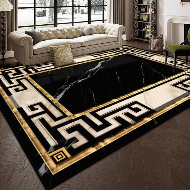 JGJG Luxuriöser Teppich in Schwarz mit Marmor-Optik, flauschiger Plüsch aus Polyester, B/B: 60 x 90 cm - Bild 1