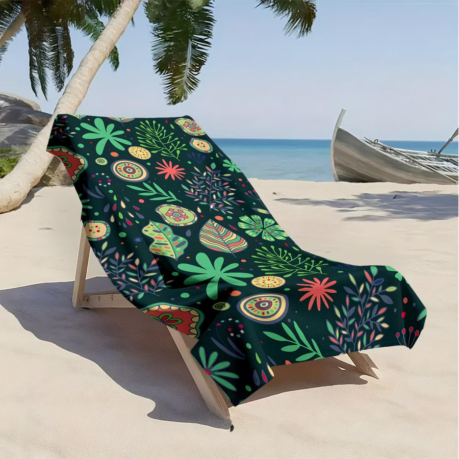 Strandtuch aus Polyester-Mikrofaser mit buntem Pflanzenmuster in Weiß, Breite: 30 cm, Höhe: 60 cm - Bild 2