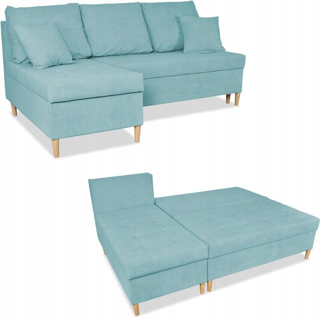 Ecksofa Wigo von Family Meble mit Schlaffunktion aus Velours in Türkis, B/T/H: 200 x 140 x 82 cm - Bild 1